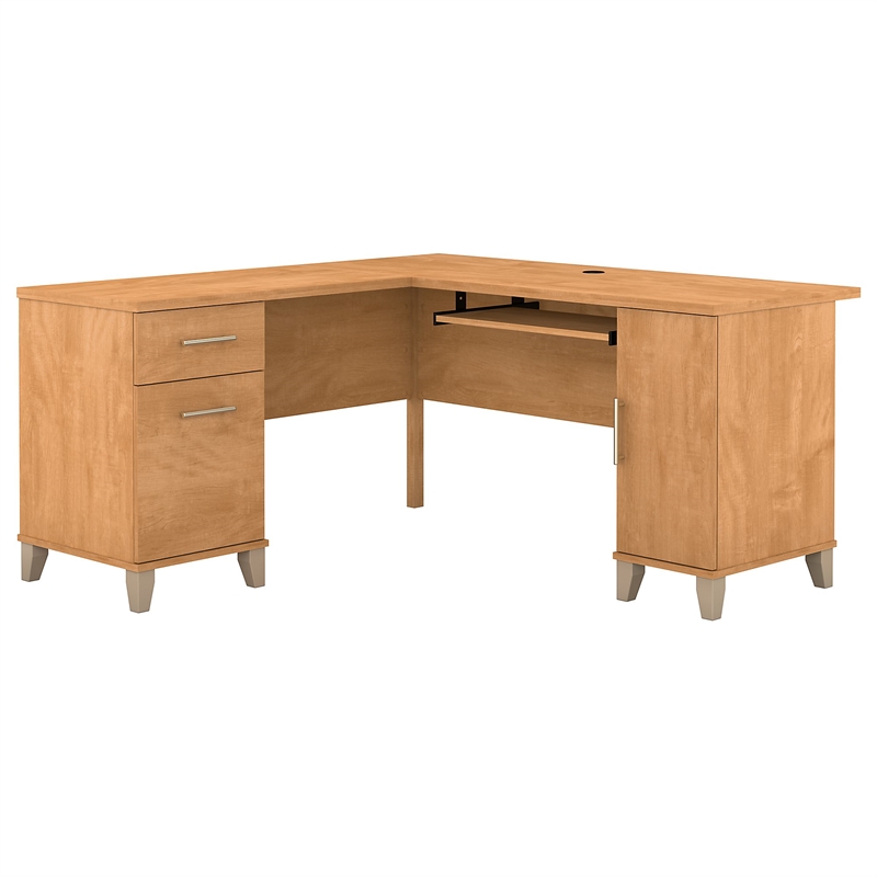 Pemberly Row Modern 60W L Desk in Maple Cross - Engineered Wood