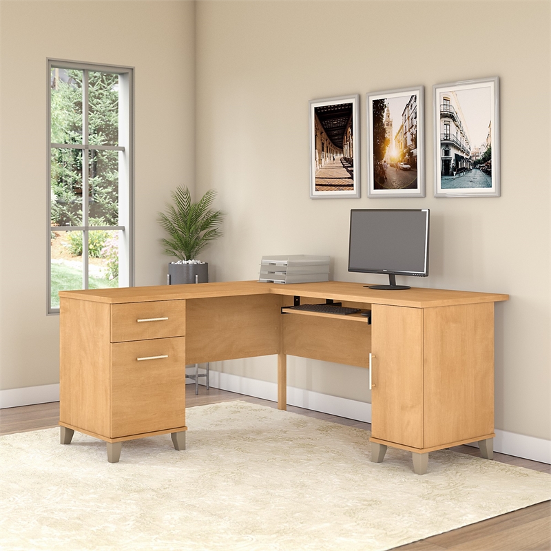 Pemberly Row Modern 60W L Desk in Maple Cross - Engineered Wood