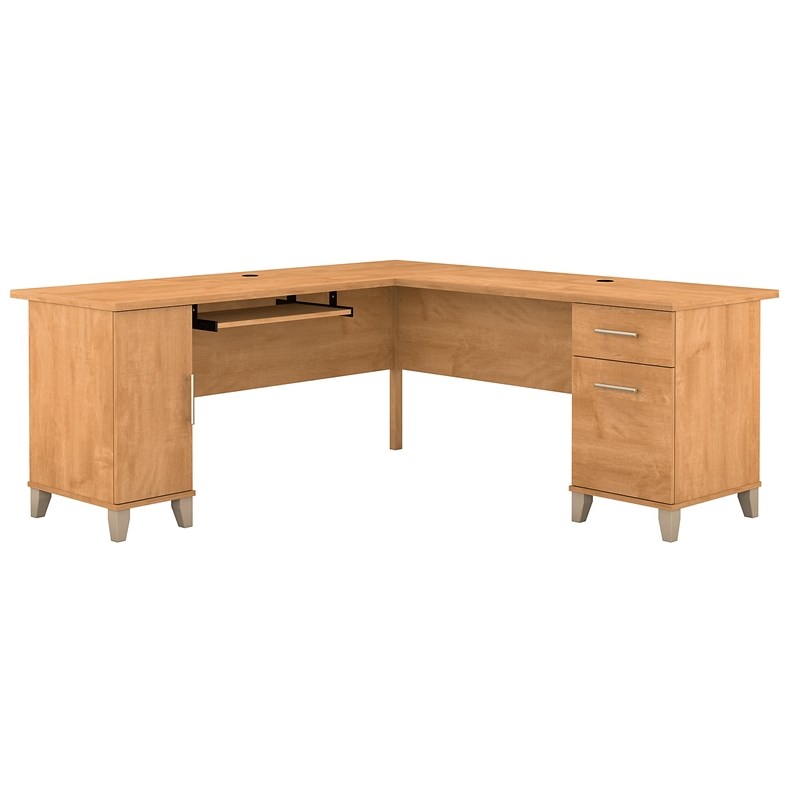 Pemberly Row Contemporary 72W L Shaped Desk in Maple Cross Finish