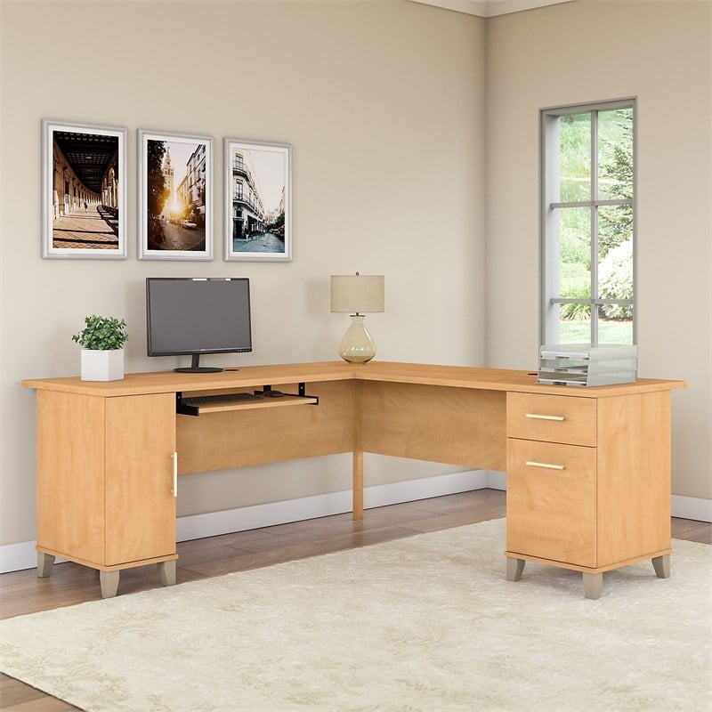 Pemberly Row Contemporary 72W L Shaped Desk in Maple Cross Finish