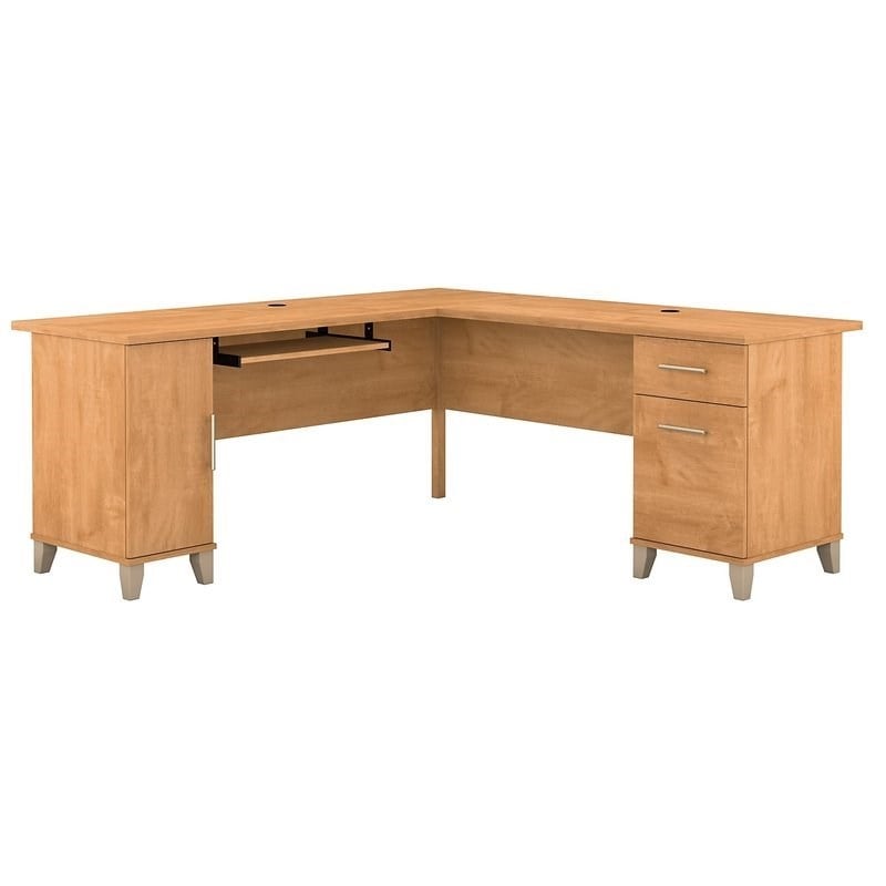 Pemberly Row Contemporary 72W L Shaped Desk in Maple Cross Finish
