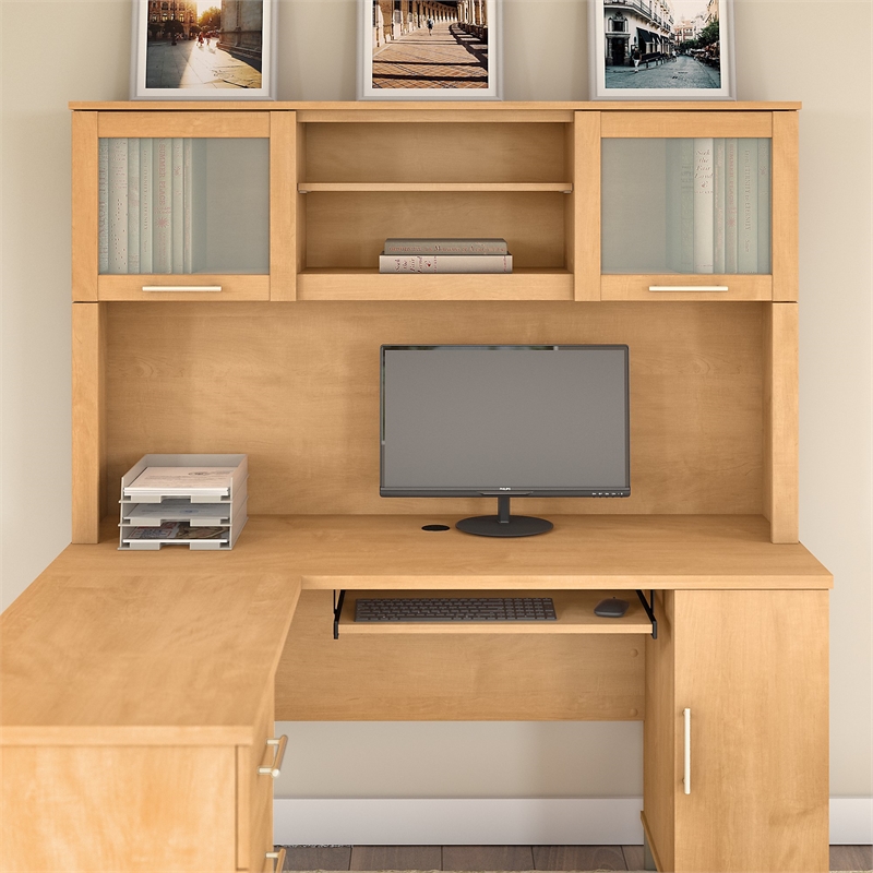 Pemberly Row 60W Hutch for L Desk in Maple Cross - Engineered Wood
