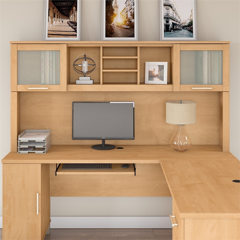 Pemberly Row Modern 72W Hutch for L Shaped Desk in Maple Cross