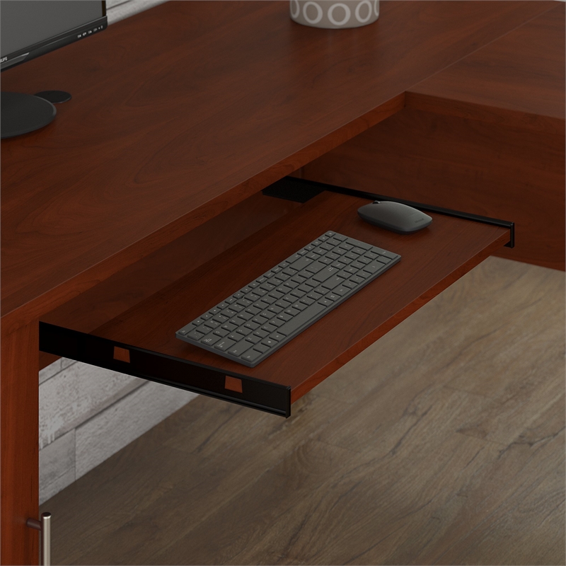 Pemberly Row Modern 72W L Desk in Hansen Cherry - Engineered Wood