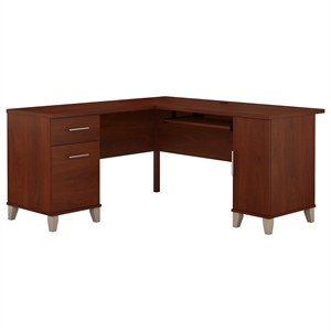 pemberly row modern 60w l desk in hansen cherry - engineered wood