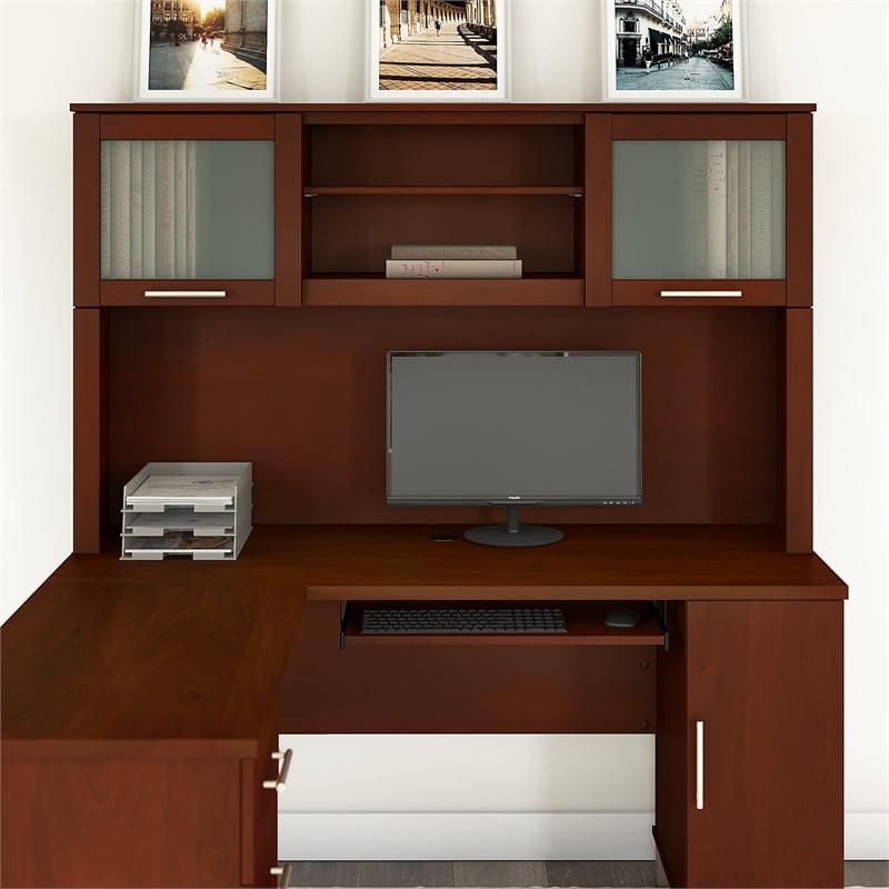 Pemberly Row 60W Hutch for L Desk in Hansen Cherry - Eng Wood