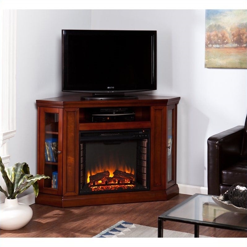 Pemberly Row Convertible Media Electric Fireplace in Mahogany