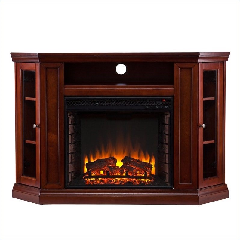 Pemberly Row Convertible Media Electric Fireplace in Mahogany