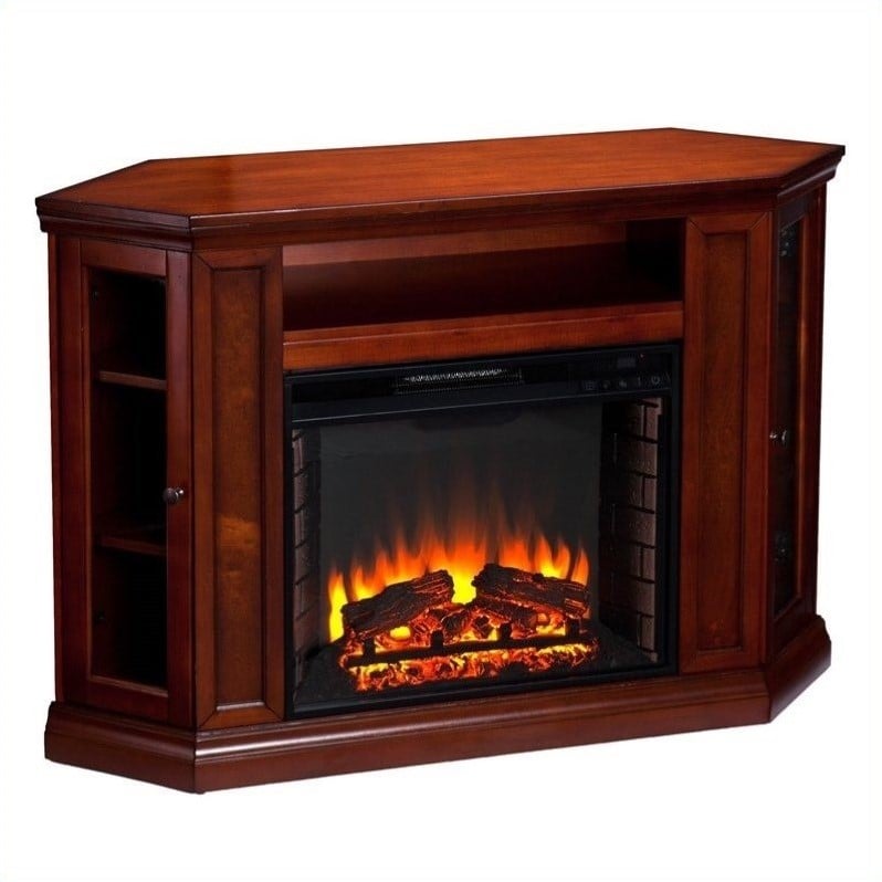 Pemberly Row Convertible Media Electric Fireplace in Mahogany