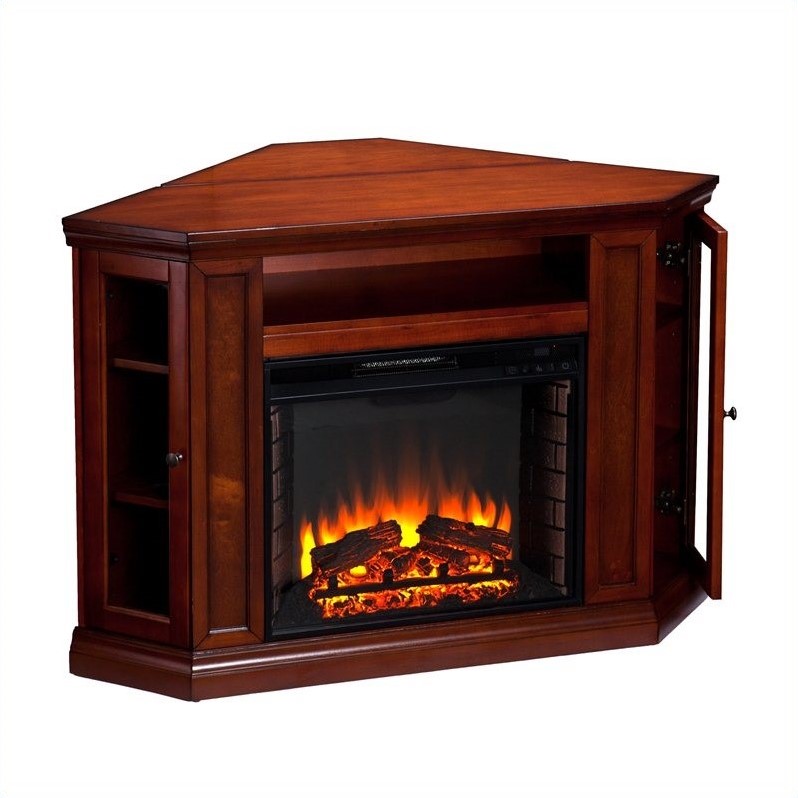 Pemberly Row Convertible Media Electric Fireplace in Mahogany