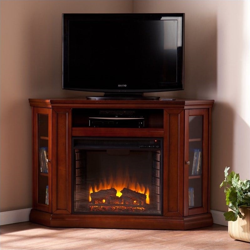 Pemberly Row Convertible Media Electric Fireplace in Mahogany