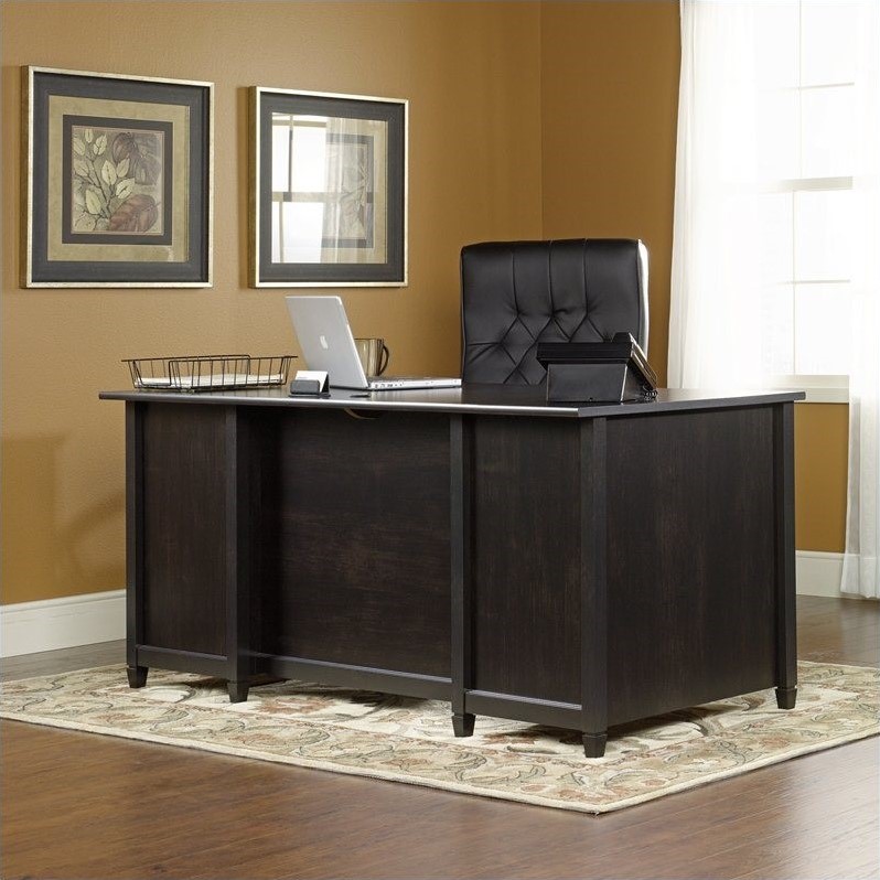 Pemberly Row Engineered Wood 4-Drawers Executive Desk in Estate Black