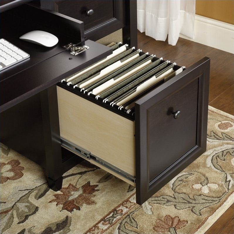 Pemberly Row Engineered Wood 4-Drawers Executive Desk in Estate Black