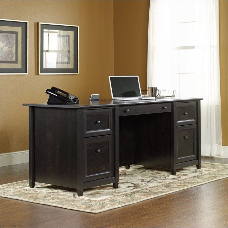 Pemberly Row Engineered Wood 4-Drawers Executive Desk in Estate Black