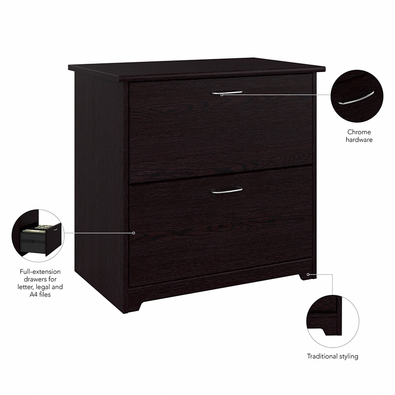 Pemberly Row Wood 2 Drawer Lateral File Cabinet in Chocolate Espresso Oak
