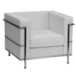 Pemberly Row Contemporary Regal Leather Chair in White Finish