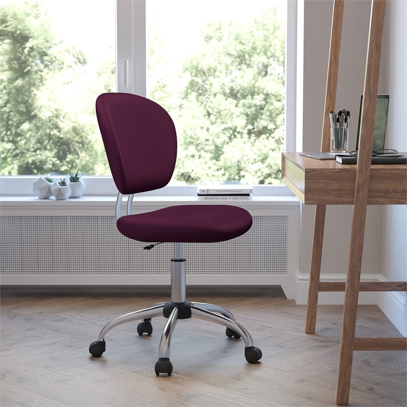Pemberly Row Modern Mid-Back Mesh Office Swivel Chair in Burgundy