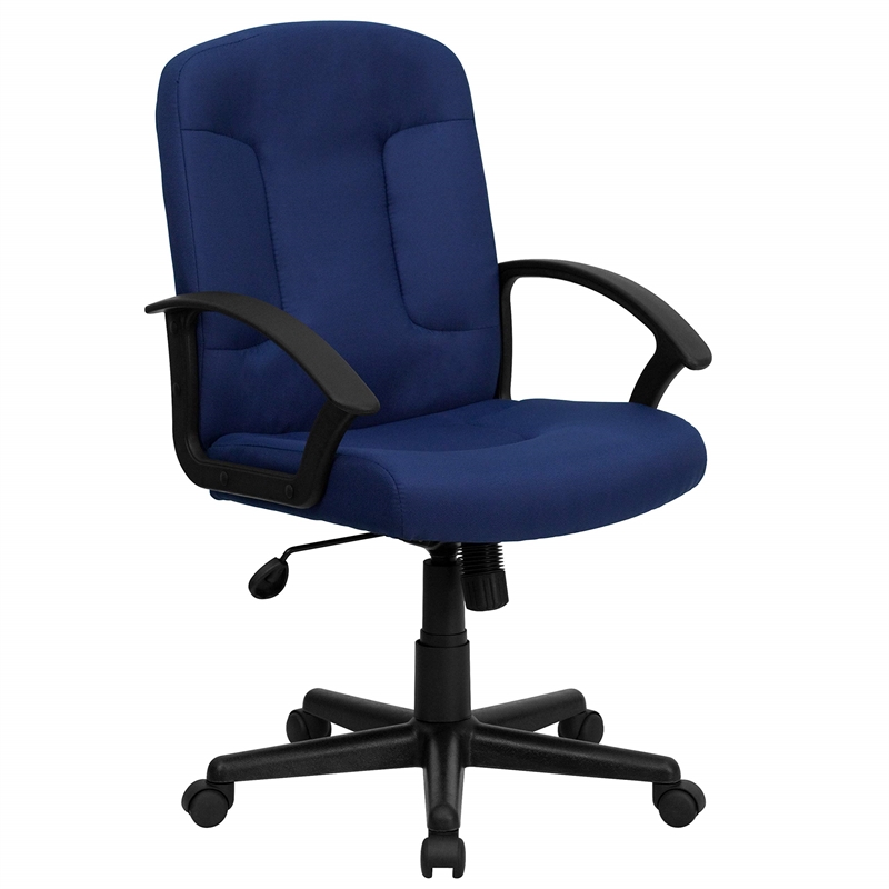 Pemberly Row Modern Mid Back Office Chair with Nylon Arms in Navy