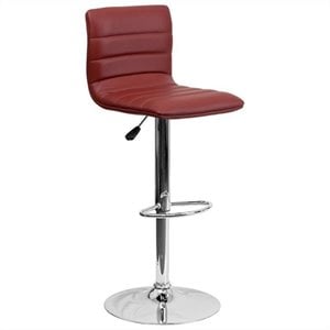 Pemberly Row 25&quot to 33&quot Striped Bar Stool in Burgundy with Chrome Base