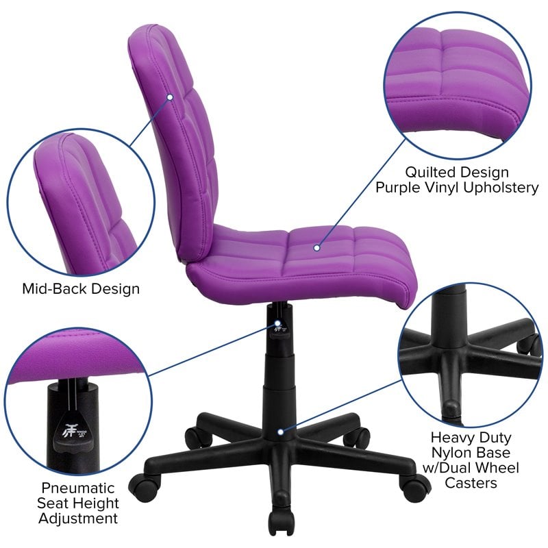 Pemberly Row Modern Mid Back Quilted Office Swivel Chair in Purple
