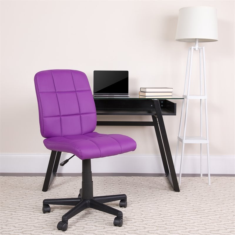 Pemberly Row Modern Mid Back Quilted Office Swivel Chair in Purple
