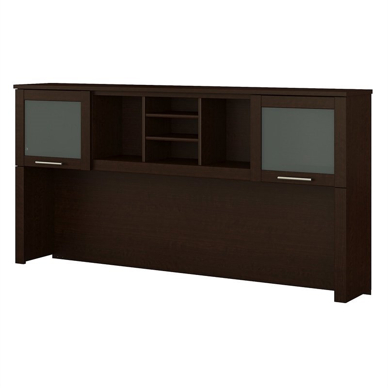 Pemberly Row Modern 72W Hutch for L Shaped Desk in Mocha Cherry