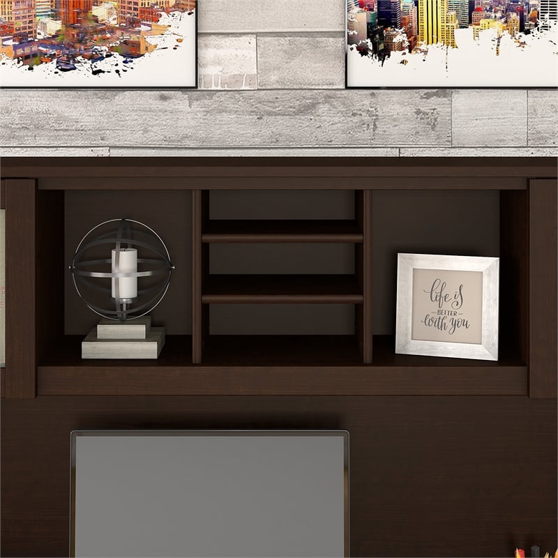 Pemberly Row Modern 72W Hutch for L Shaped Desk in Mocha Cherry