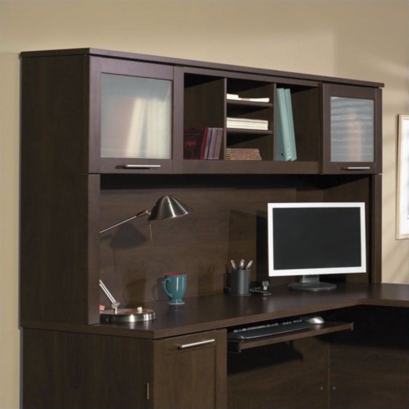 Pemberly Row Modern 72W Hutch for L Shaped Desk in Mocha Cherry