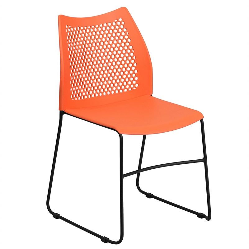 Pemberly Row Modern Air Vent Sled Base Stacking Chair in Orange