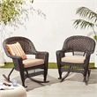 Pemberly Row Rocker Wicker / Rattan Chair - Espresso with Tan Cushion (Set of 2)