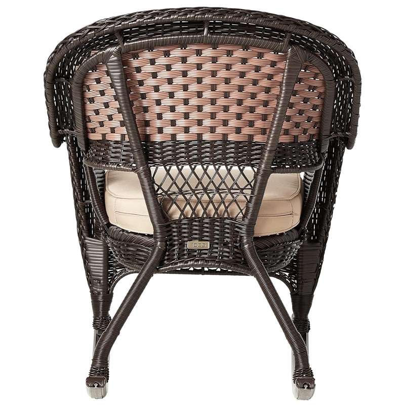 Pemberly Row Rocker Wicker / Rattan Chair - Espresso with Tan Cushion (Set of 2)