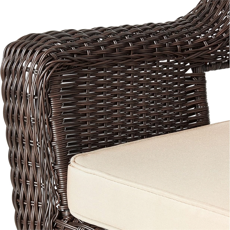 Pemberly Row Rocker Wicker / Rattan Chair - Espresso with Tan Cushion (Set of 2)
