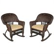 Pemberly Row Rocker Wicker / Rattan Chair - Espresso with Tan Cushion (Set of 2)