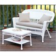 Pemberly Row Patio Love Seat and Coffee Table Set in White with Tan Cushion