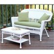 Pemberly Row Patio Love Seat and Coffee Table Set in White with Green Cushion