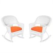 Pemberly Row Rocker Wicker Chair in White with Orange Cushion (Set of 2)
