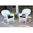 Pemberly Row Outdoor Patio Rocker Chair in White with Black Cushion (Set of 2)