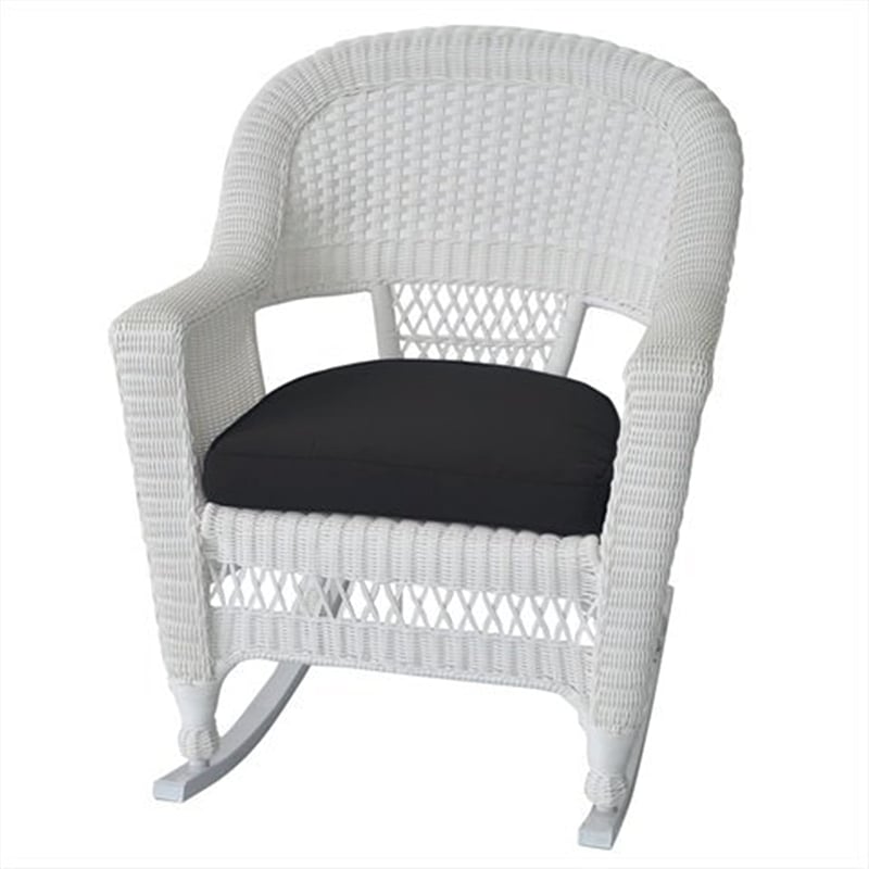 Pemberly Row Outdoor Patio Rocker Chair in White with Black Cushion (Set of 2)