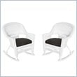Pemberly Row Outdoor Patio Rocker Chair in White with Black Cushion (Set of 2)