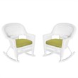 Pemberly Row Rocker Wicker Chair in White with Green Cushion (Set of 2)