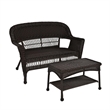 Pemberly Row Wicker Patio Love Seat and Coffee Table Set - Black without Cushion