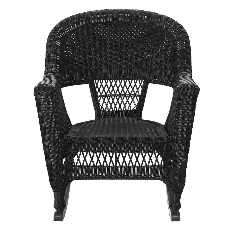 Pemberly Row Wicker Rocker Chair in Black with Tan Cushion (Set of 2)