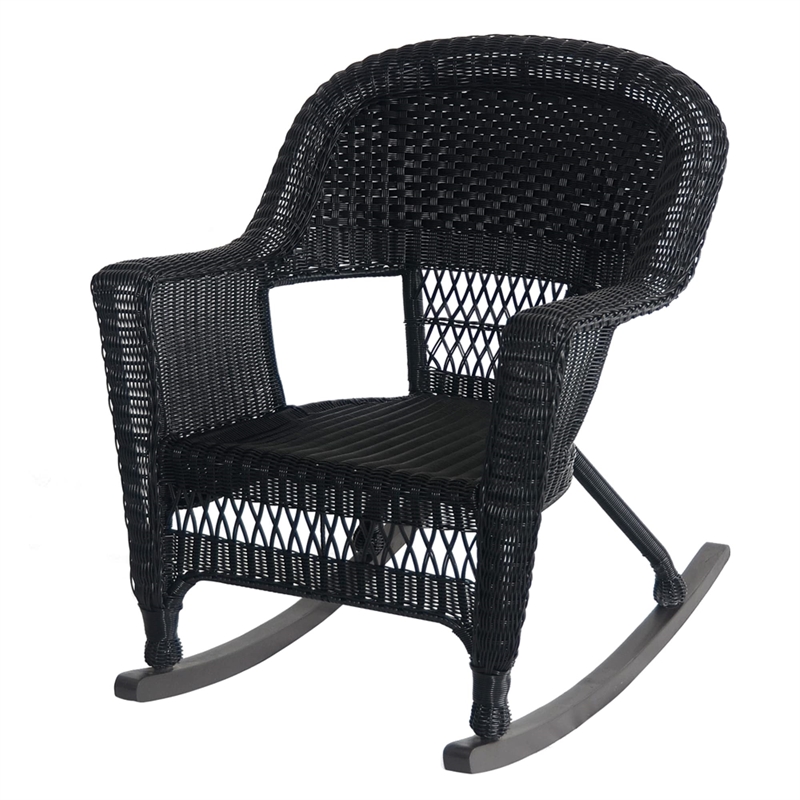 Pemberly Row Wicker Rocker Chair in Black with Tan Cushion (Set of 2)
