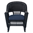 Pemberly Row Wicker Rocker Chair in Black with Blue Cushion (Set of 2)