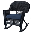 Pemberly Row Wicker Rocker Chair in Black with Blue Cushion (Set of 2)