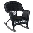 Pemberly Row Wicker Rocker Chair in Black with Blue Cushion (Set of 2)
