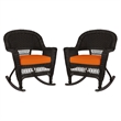 Pemberly Row Wicker Rocker Chair in Black with Orange Cushion (Set of 2)
