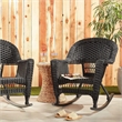 Pemberly Row Wicker Rocker Chair in Black with Black Cushion (Set of 2)