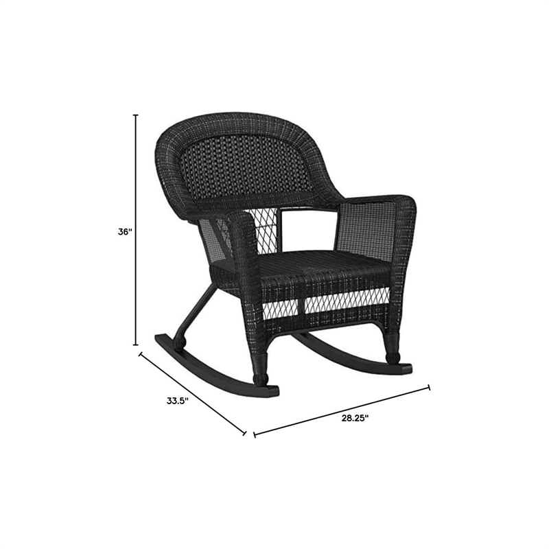 Pemberly Row Wicker Rocker Chair in Black with Black Cushion (Set of 2)