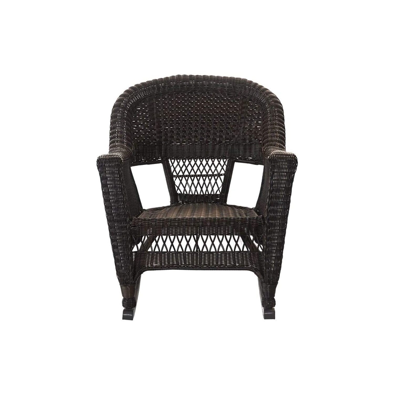 Pemberly Row Wicker Rocker Chair in Black with Black Cushion (Set of 2)